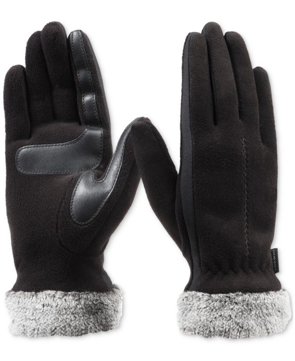 Isotoner Signature Women's Faux-Fur-Cuff Fleece Gloves - Black