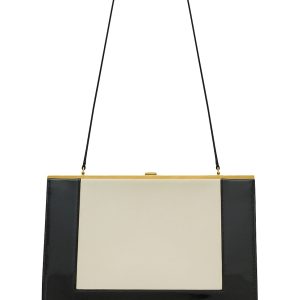 Women's Gaia Shoulder Bag In Smooth And Shiny Leather - Off White And Black