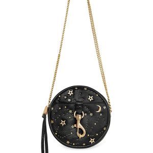 Women's Edie Embellished Leather Circular Crossbody Bag - Black