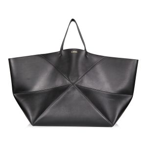 Women's Puzzle Large Leather Tote Bag - Black