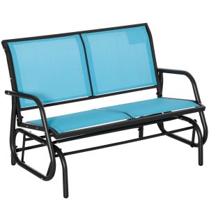 Outsunny 2-Person Outdoor Glider Bench Patio Double Swing Rocking Chair Loveseat w/Power Coated Steel Frame for Backyard Garden Porch, Blue - Blue
