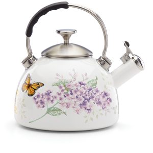 Lenox Butterfly Meadow Enameled Kitchen Tea Kettle - White Body W/pastel Floral And Botanical