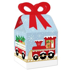 Big Dot of Happiness Christmas Train - Square Favor Gift Boxes - Holiday Party Bow Boxes - Set of 12 - Red