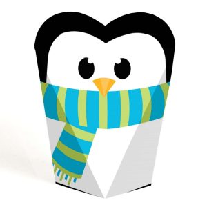 Big Dot of Happiness Holly Jolly Penguin - Holiday and Christmas Party Favors - Gift Heart Shaped Favor Boxes for Women and Kids - Set of 12 - Blue