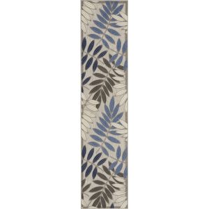 Gray and Blue Leaves Indoor Outdoor Rug
