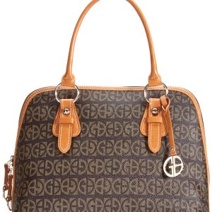 Giani Bernini Block Signature Dome Satchel, Created for Macy's - Brown/Silver