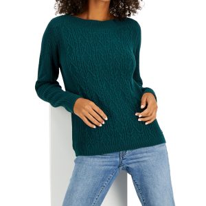 Tommy Hilfiger Women's Boat-Neck Cable Knit Cate Sweater - Forest